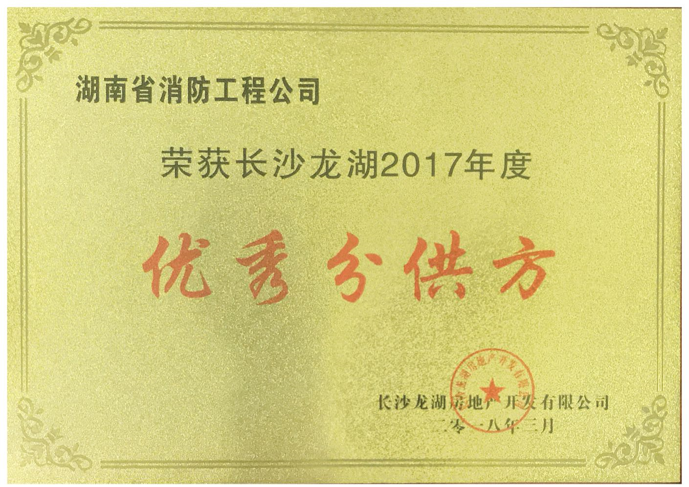 长沙龙湖2017年度优秀分供方